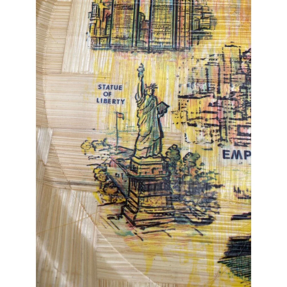 1970s Bamboo Drink Tray, New York City Landmarks, Travel Souvenir